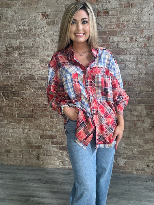 Red Multi Colored Plaid Shirt