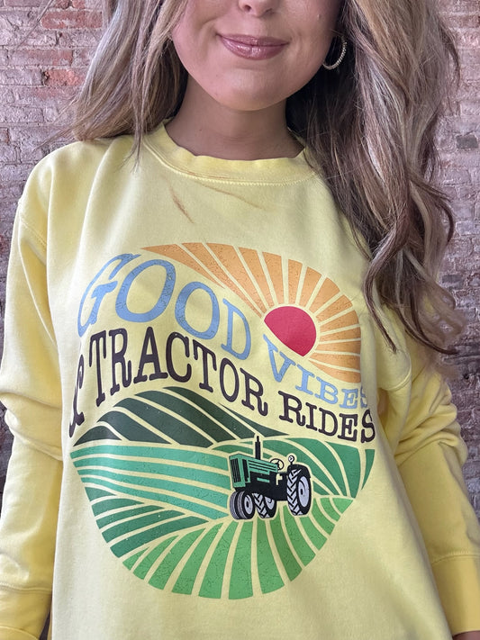 Good Vibes & Tractor Rides Yellow Crewneck Sweatshirt