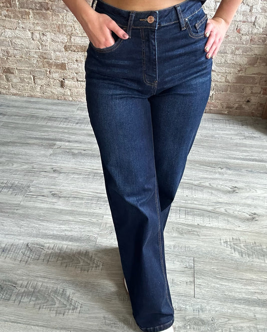 RISEN High Rise Straight Leg Dark Jeans