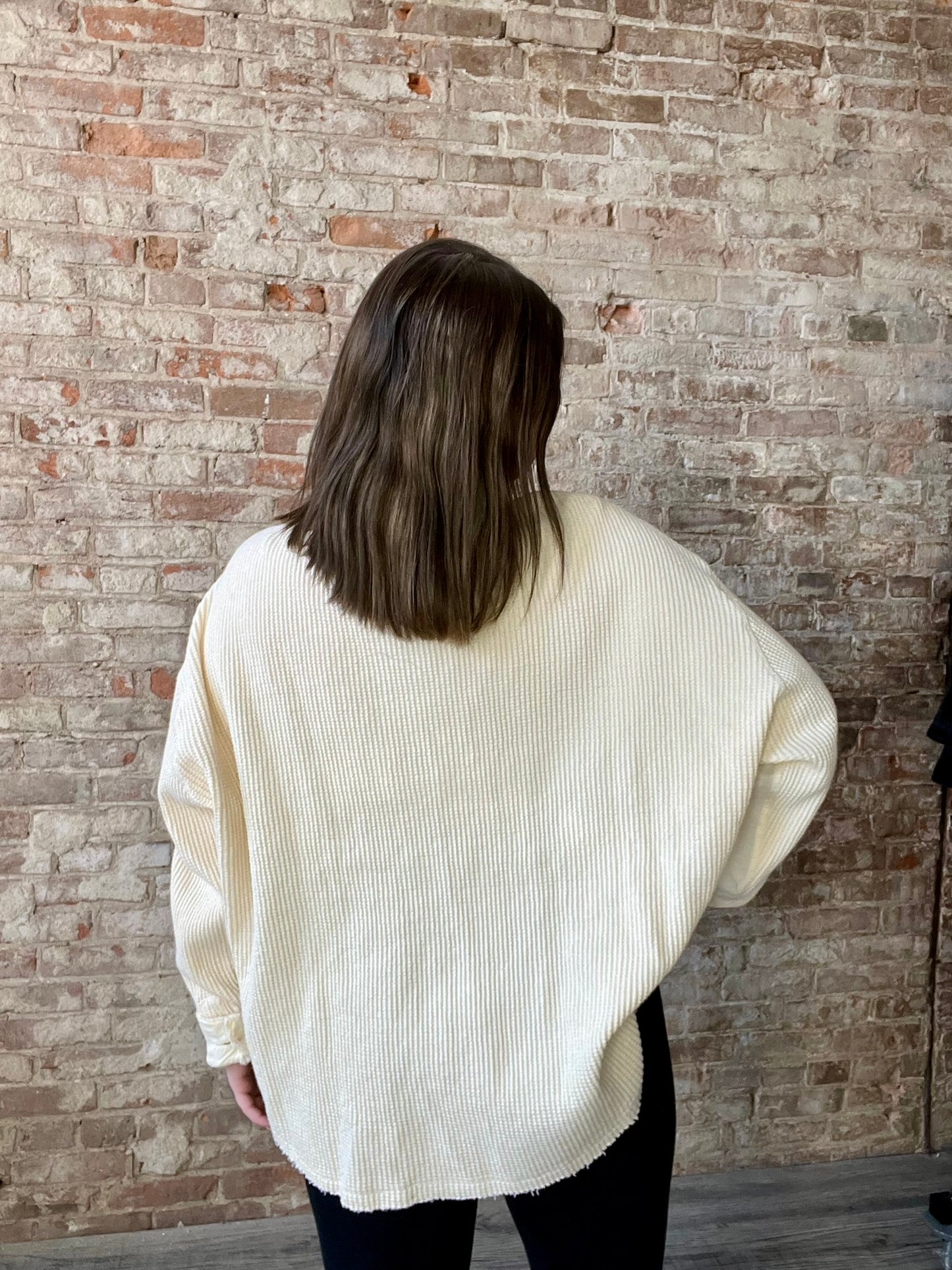 Washed Waffle Thermal Knit Shacket ~ Ivory