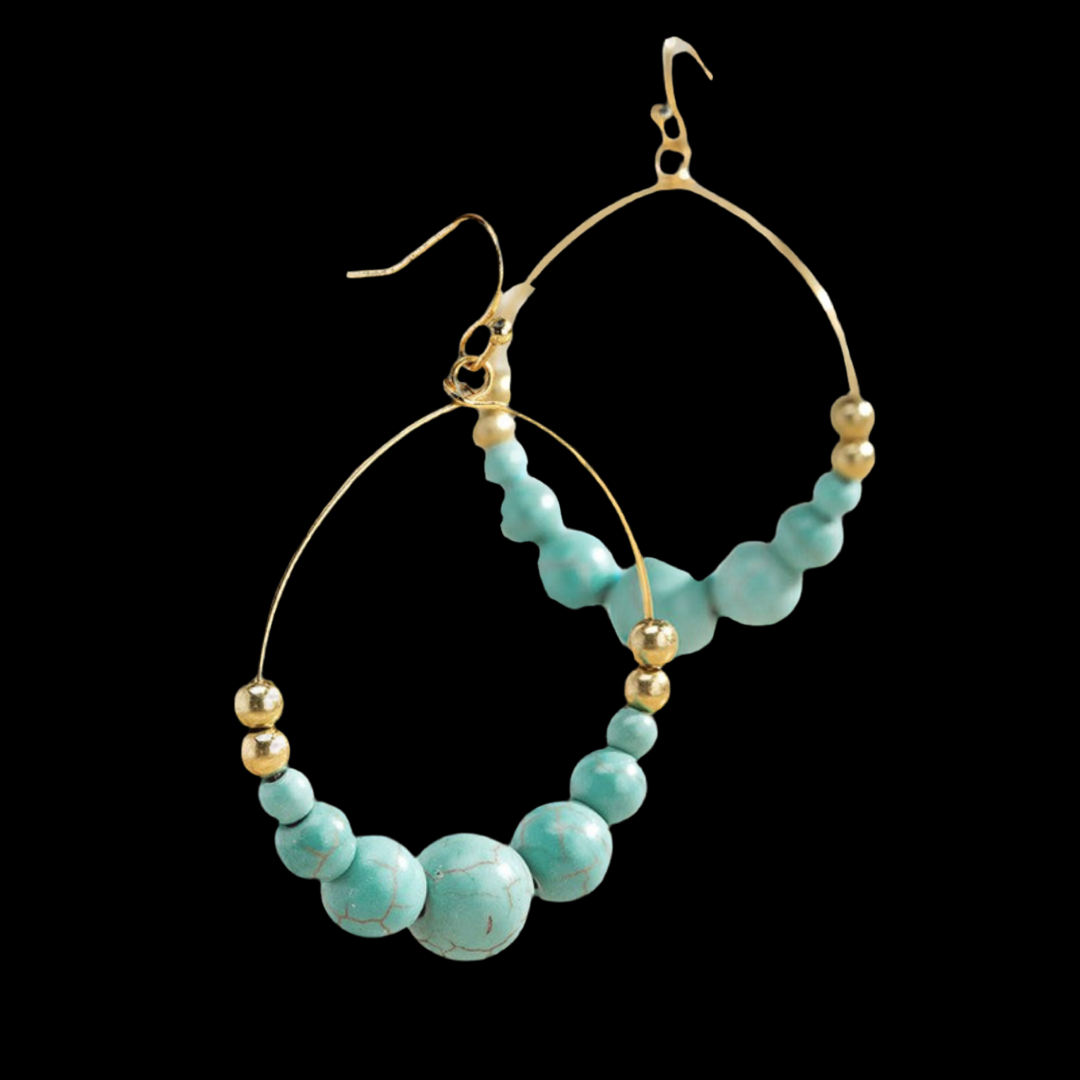 Natural Stone Beaded Dangle Drop Earrings ~ Turquoise