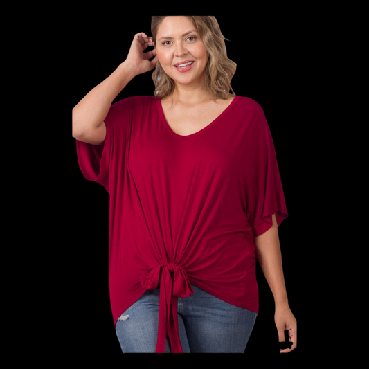 Curvy & Sassy Tie Front Flowing Comfy Knit~ Red