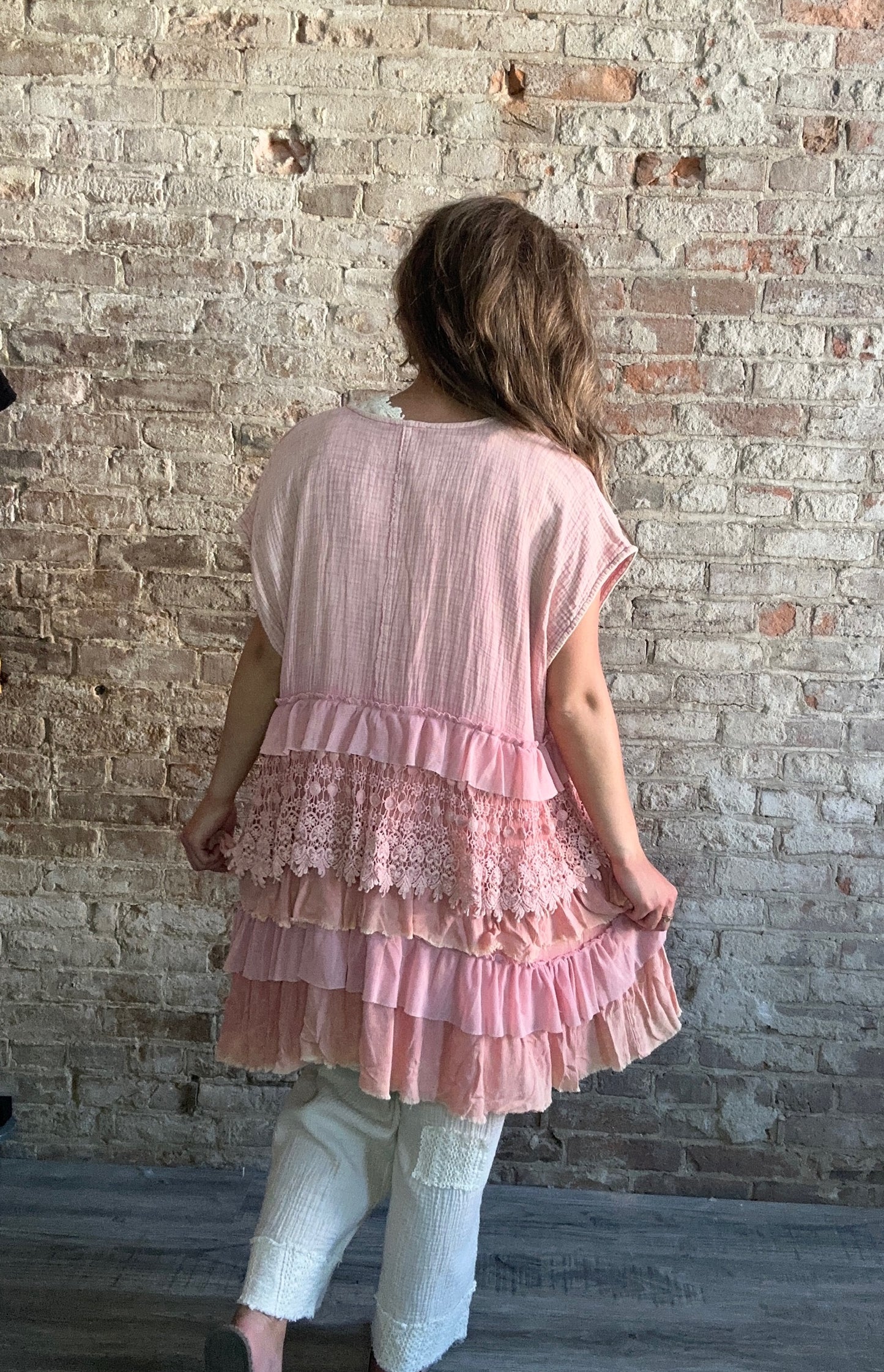 Mineral Washed Tiered Ruffle Vest ~ Pink