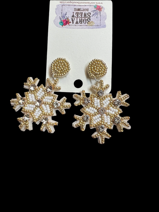 Gold Beaded Snowflake Earrings