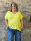 Curvy V Neck Short Sleeve Top ~ Yellow