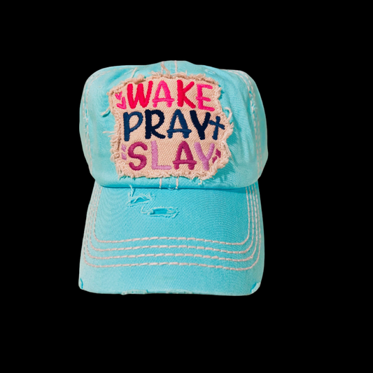 "Wake Pray Slay" Hat ~ Aqua