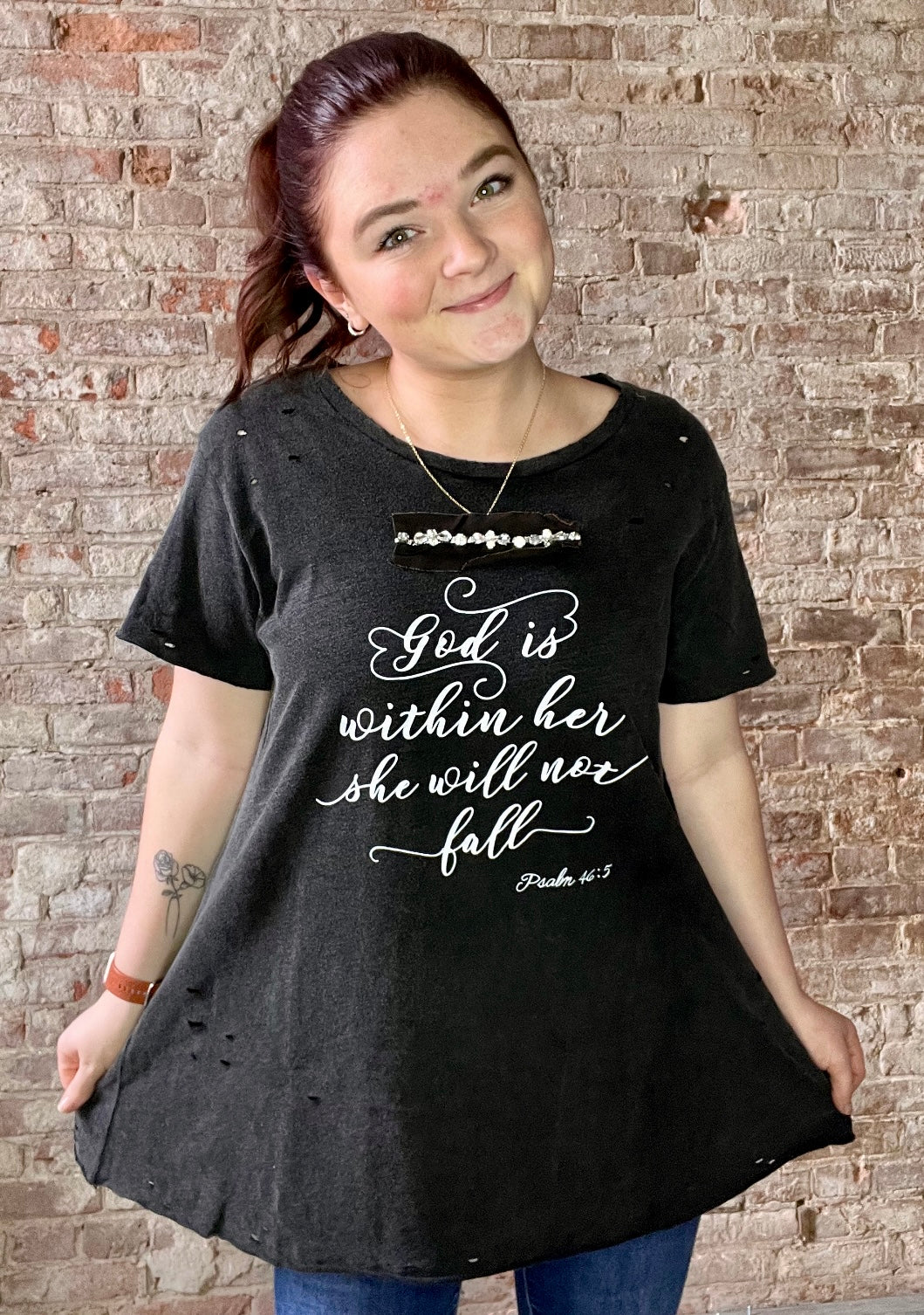 "God is within Her" Distressed Shirt