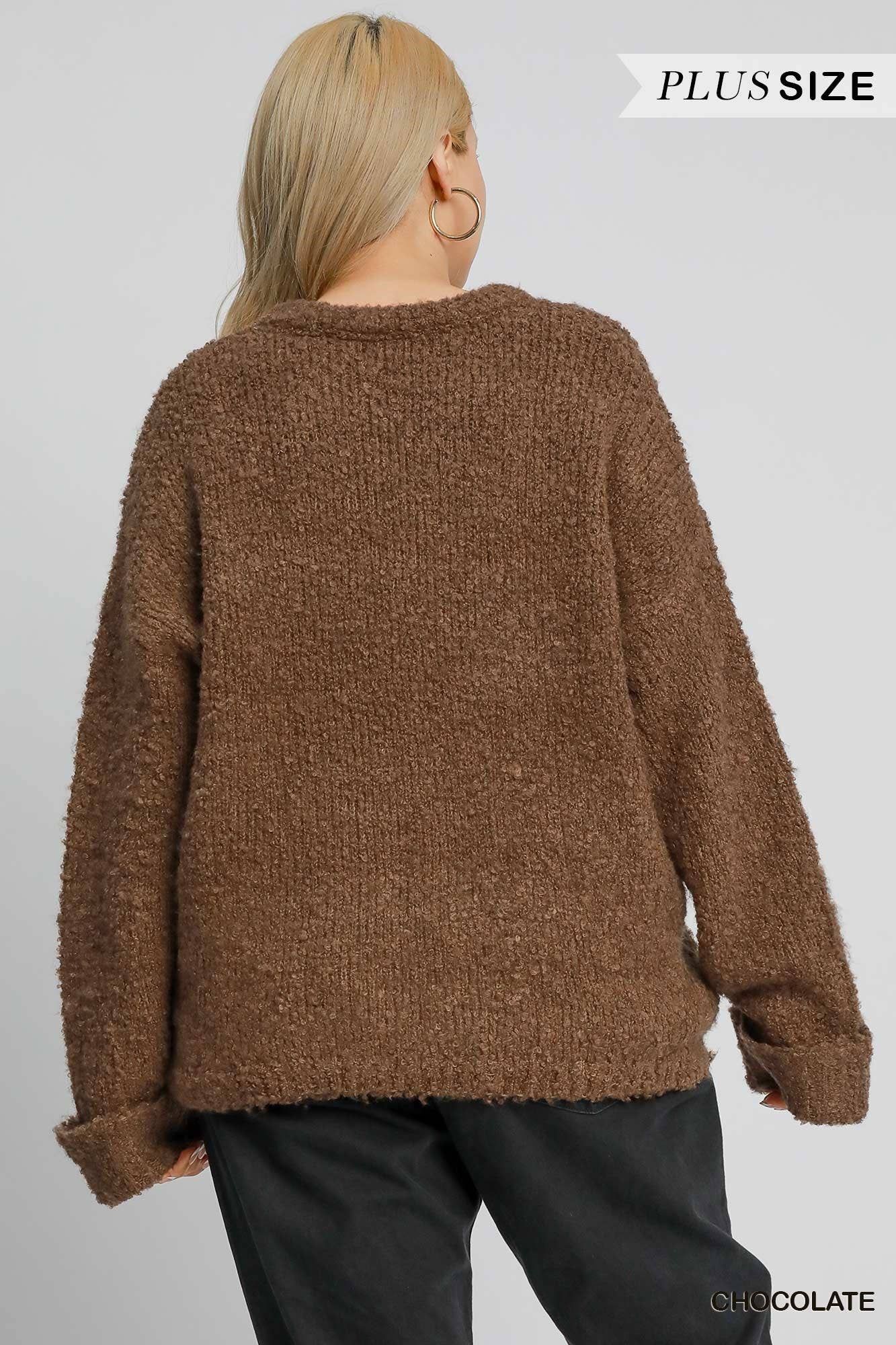 Curvy Fluffy Boucle Pullover Knit ~ Chocolate