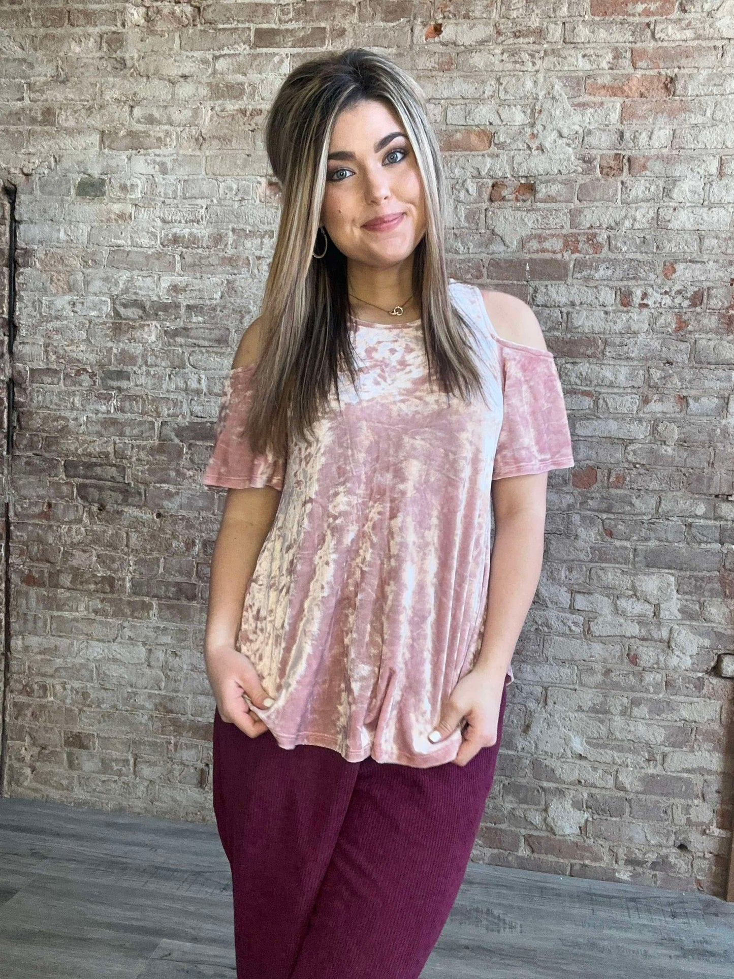 Crush On You Velvet Top ~ Pink