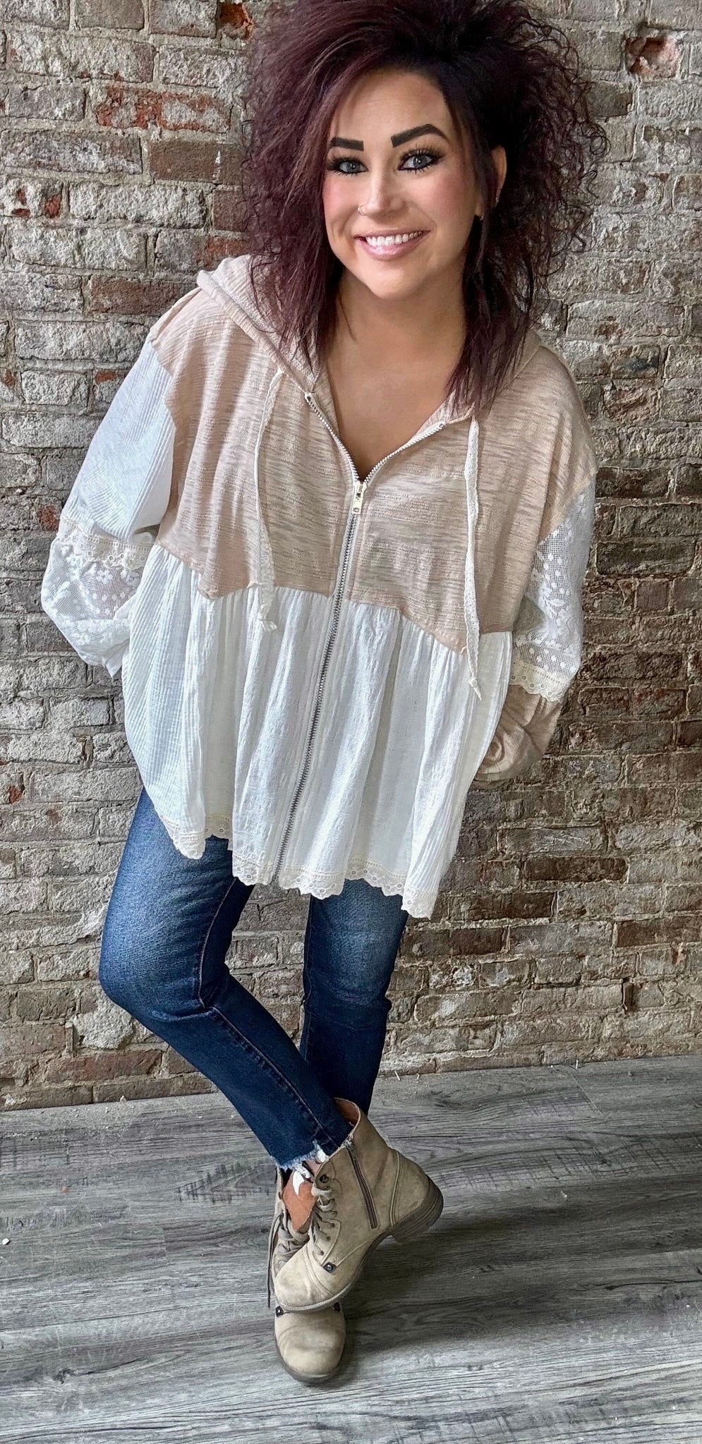 Sweet Loose Fit Multi Textured Jacket ~ Beige