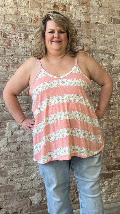 Curvy Flower Spaghetti Strap Tank ~ Coral