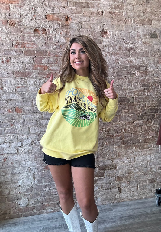 Good Vibes & Tractor Rides Yellow Crewneck Sweatshirt