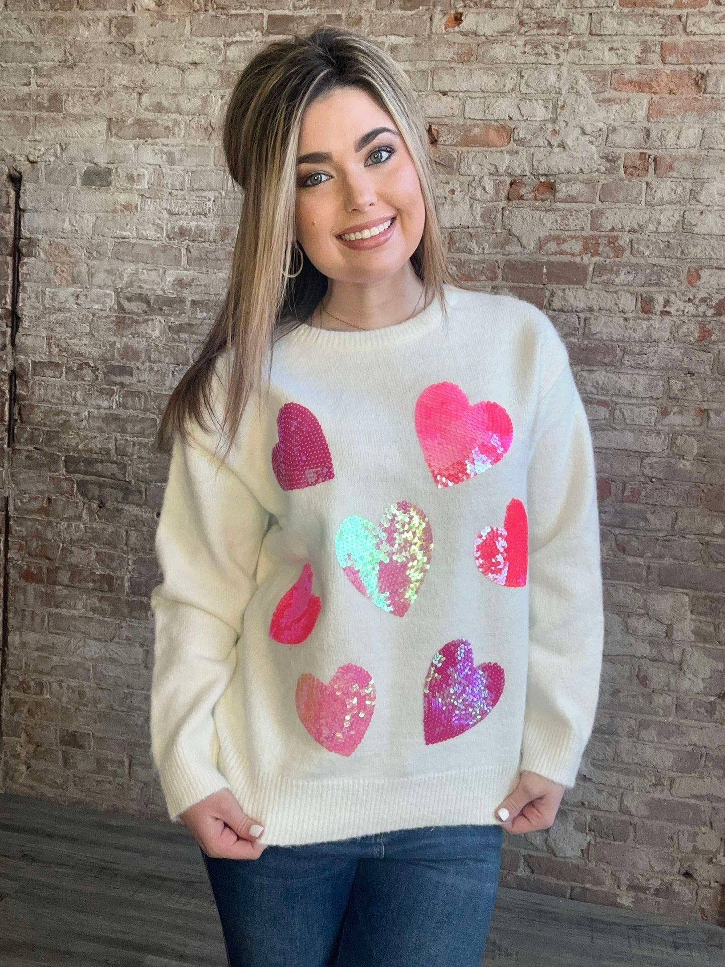 Sequin Hearts Embroidered Sweater