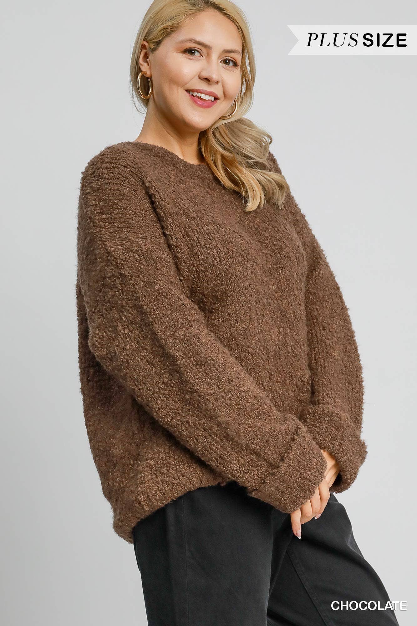 Curvy Fluffy Boucle Pullover Knit ~ Chocolate