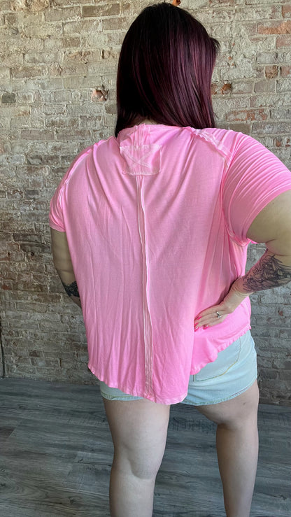 Curvy Washed Dolman Sleeve Top - Pink