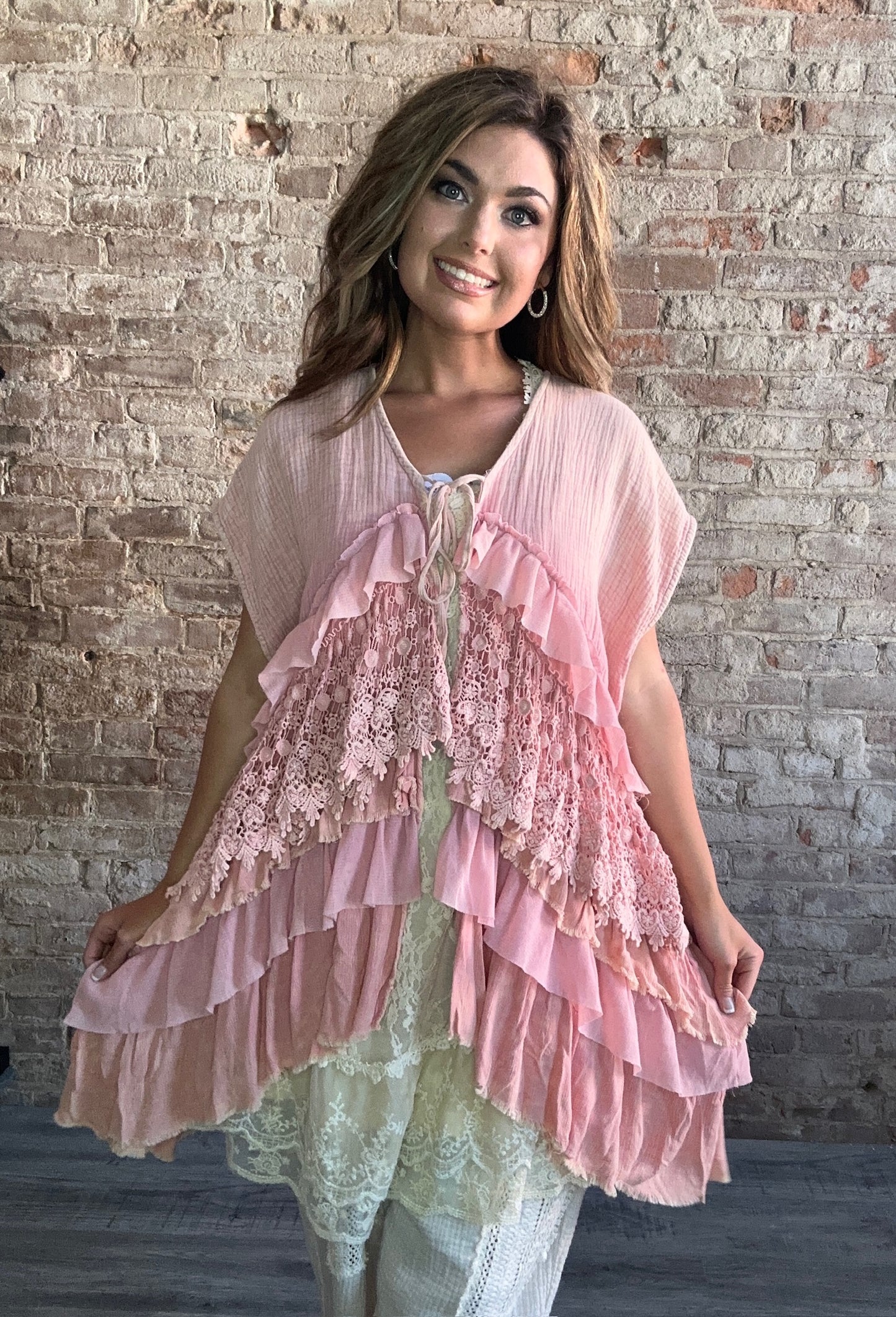 Mineral Washed Tiered Ruffle Vest ~ Pink
