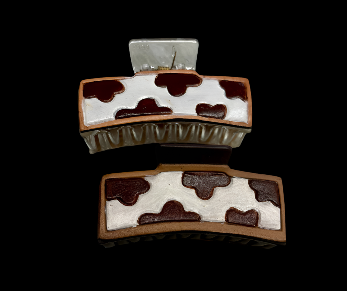 Leather Cow Print Hair Clips ~ 3 Inch