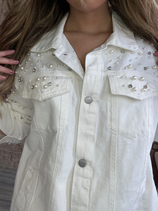 Pearl and Rhinestone Denim Jacket