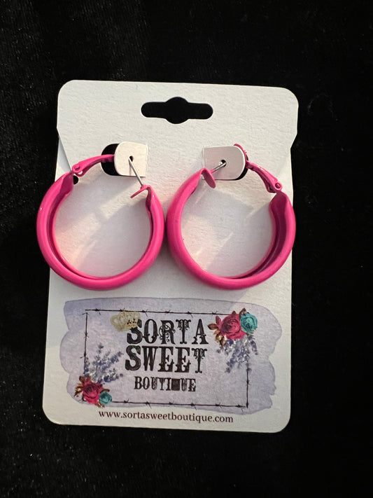 Small Colored Hoop Earrings ~ Hot Pink