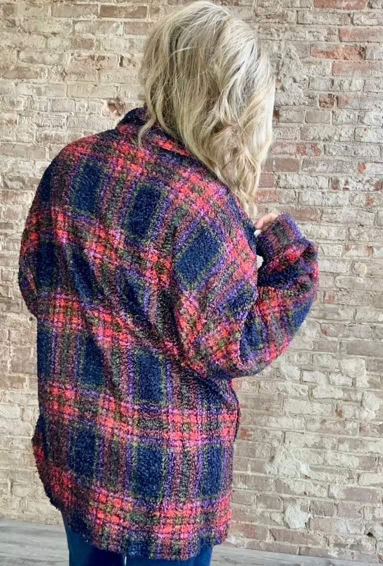 Oversized Plaid Fuzzy Shacket