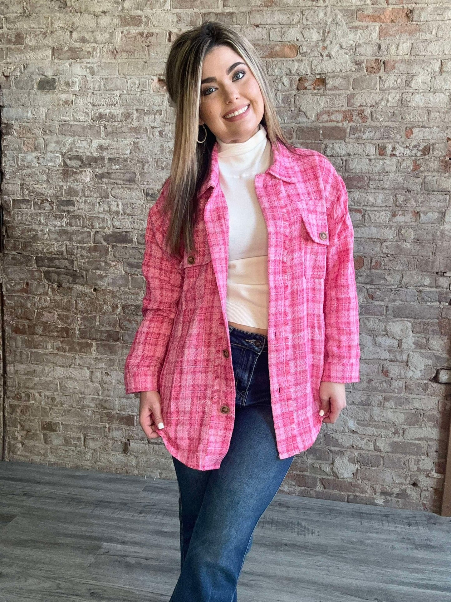 Sweet Pink Tweed Button Down Shacket