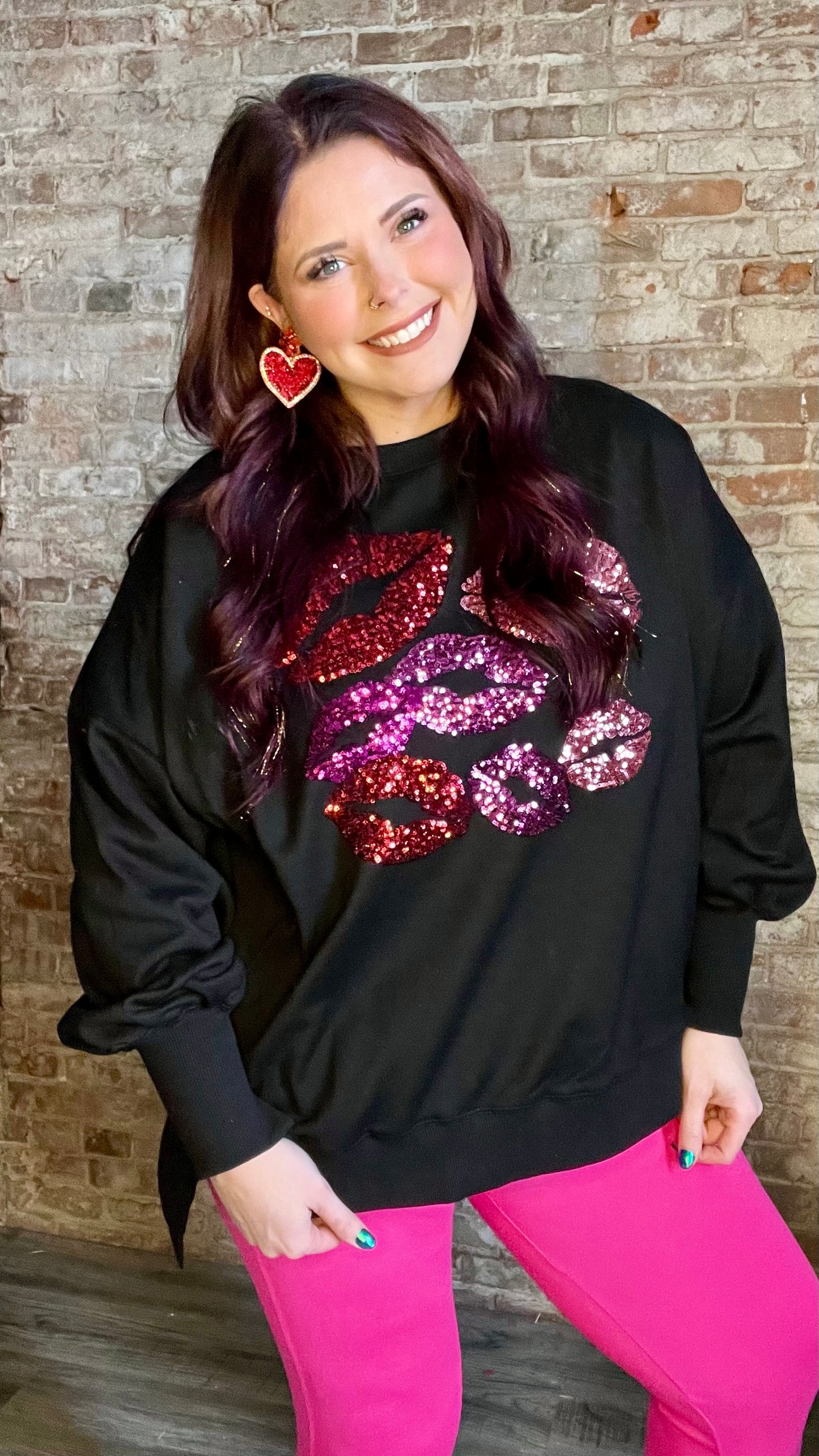 Sequin Kisses Loose Fit Sweatshirt ~ Black