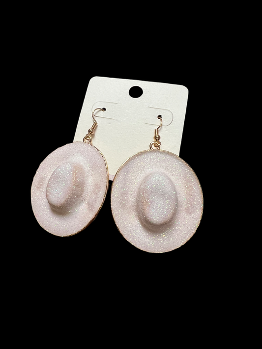 White Cowgirl Hat Earrings