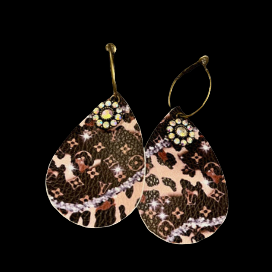 Upcycled Louis Vuitton Faux Leather Drop Earrings