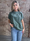 Mineral Washed Floral Trim Top  ~ Olive