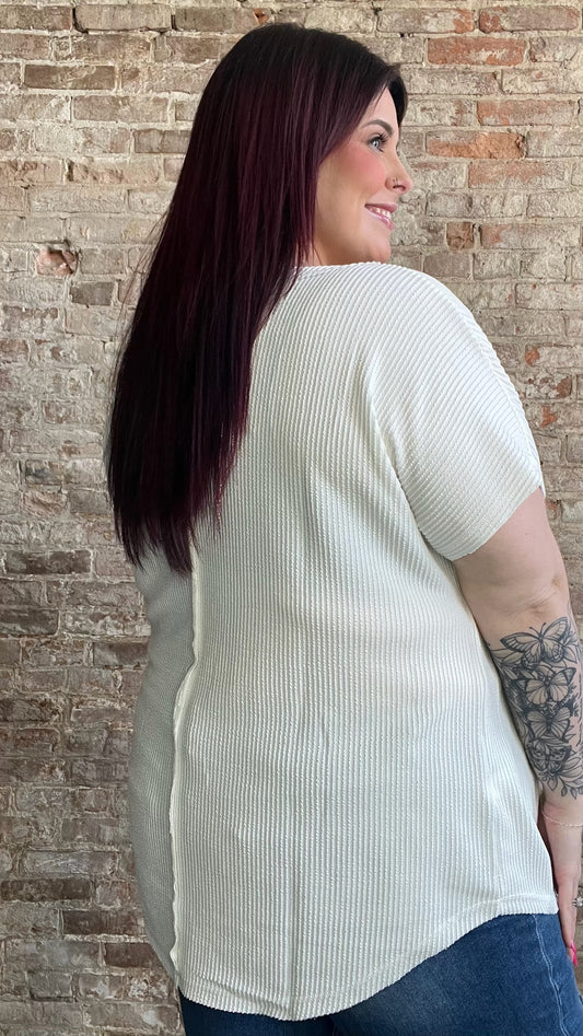 Curvy Wave Ribbed Top  ~ White