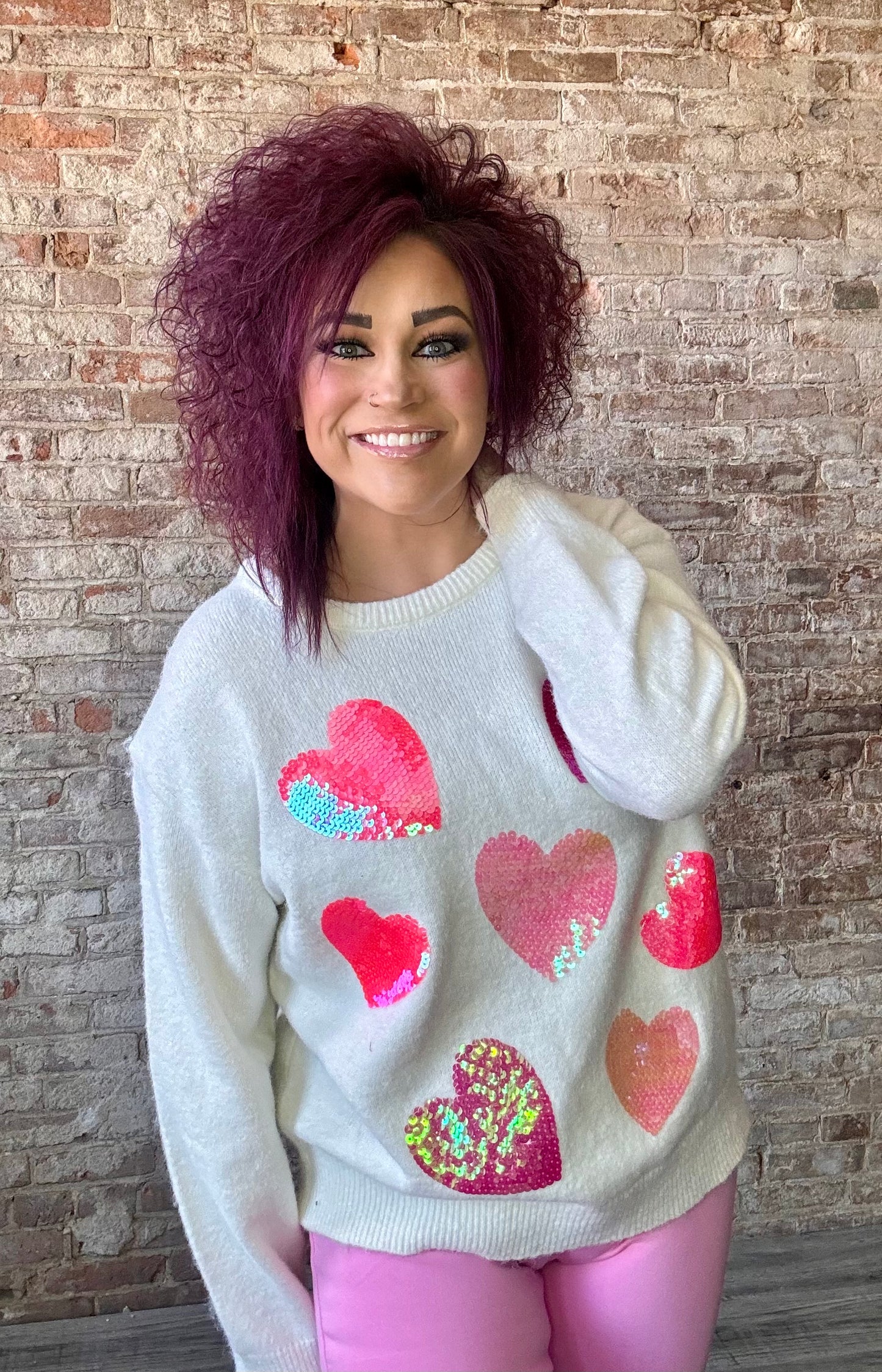 Sequin Hearts Embroidered Sweater