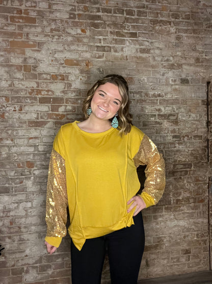 Mustard Sequined Knit Shirt