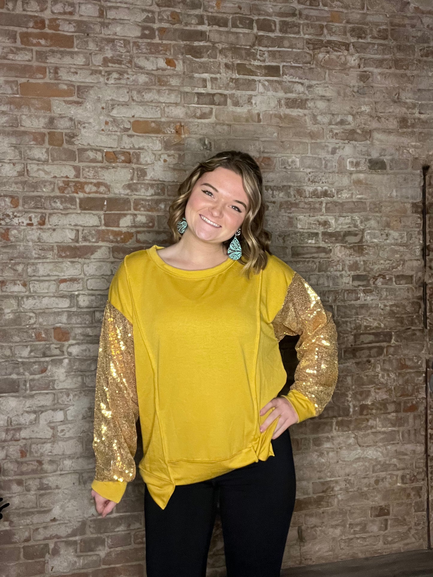 Mustard Sequined Knit Shirt