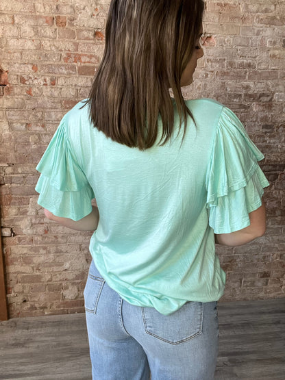 Double Ruffled Sleeve Shirt ~ Mint