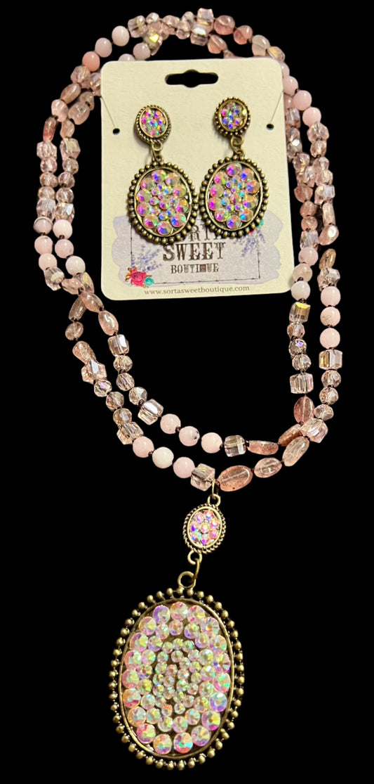 Natural Stone and Crystal Jewelry  Set ~ Pink