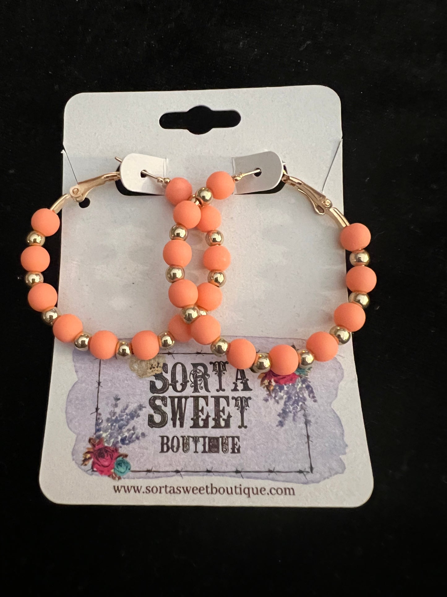 Bright Beaded Hoops ~ Coral