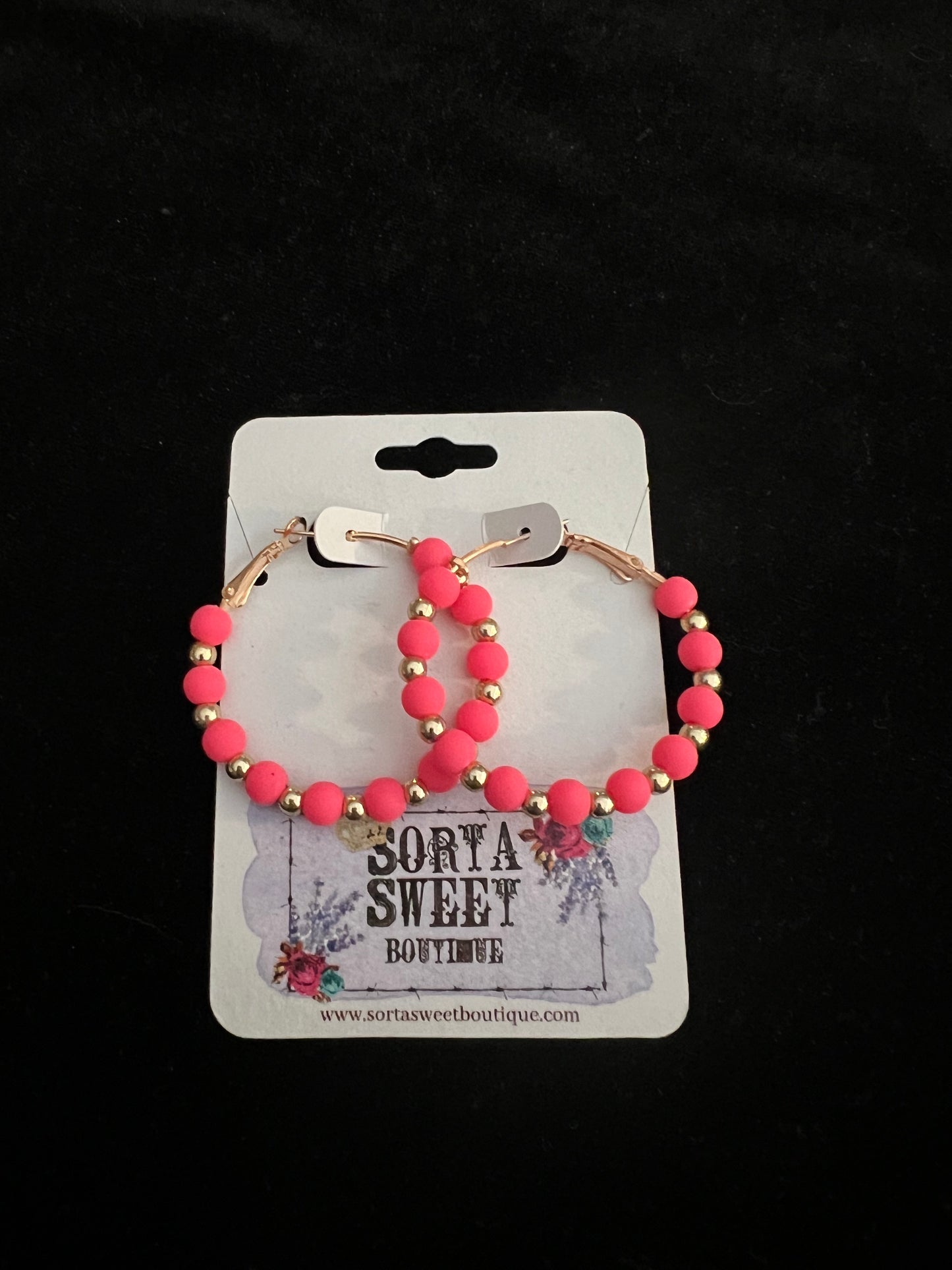 Bright Beaded Hoops ~ Hot Pink