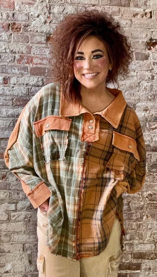 Mixed Flannel Long Sleeve Top