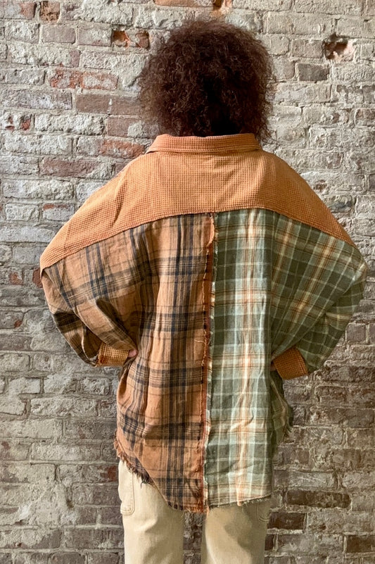 Mixed Flannel Long Sleeve Top