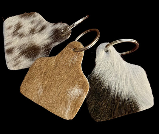 Cow Hide Ear Tag Key Rings