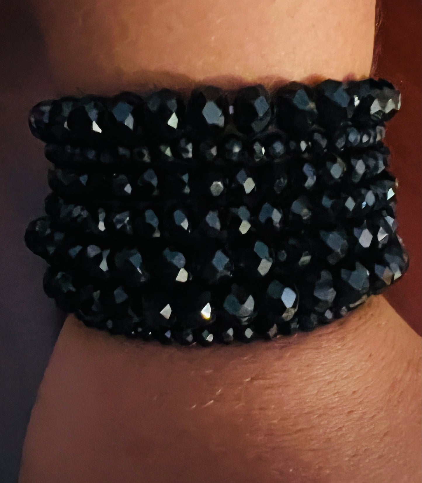 Glass Beaded Stretch Bracelet ~ Black