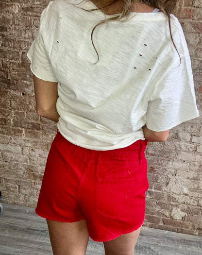 High Waist Red Denim Shorts ~ Red