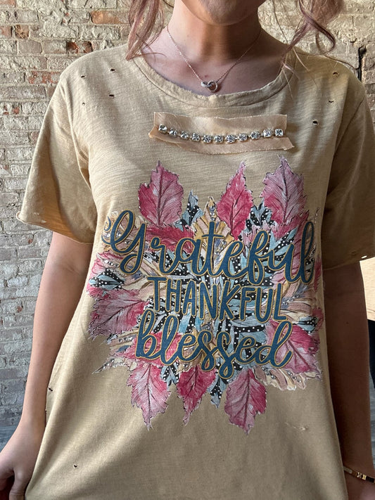 Grateful-Thankful-Blessed Tattered Shirt