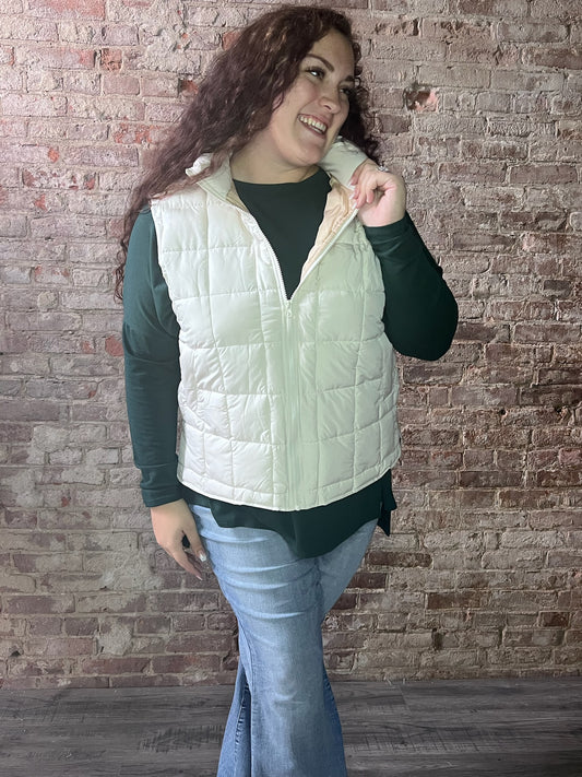 Curvy Solid Puffer Padded Warm Vest ~ Cream