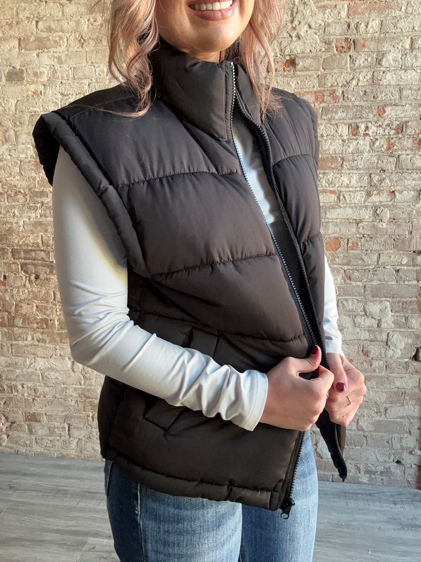 High Neck Casual Comfy Puffer Vest ~ Black