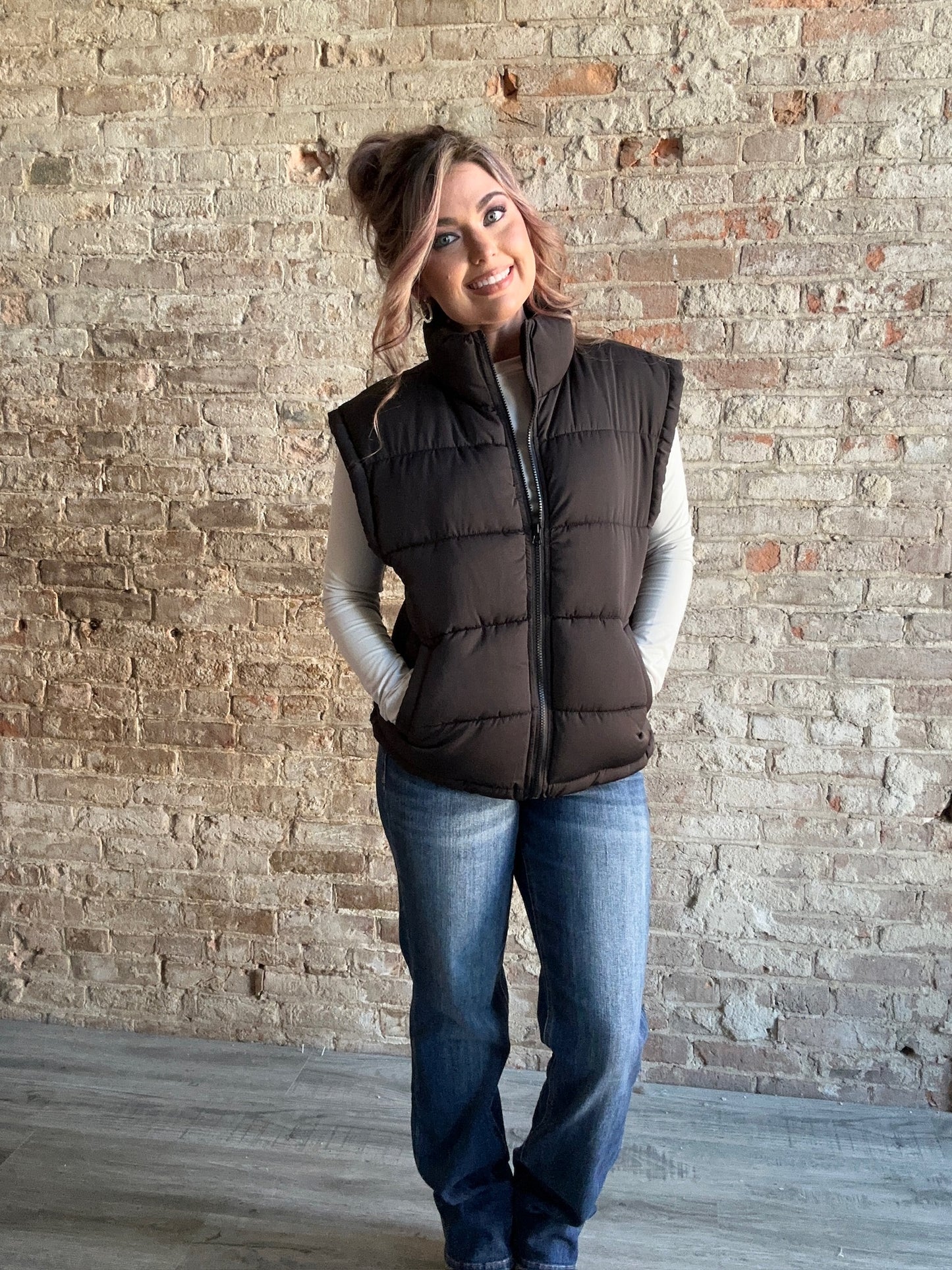 High Neck Casual Comfy Puffer Vest ~ Black