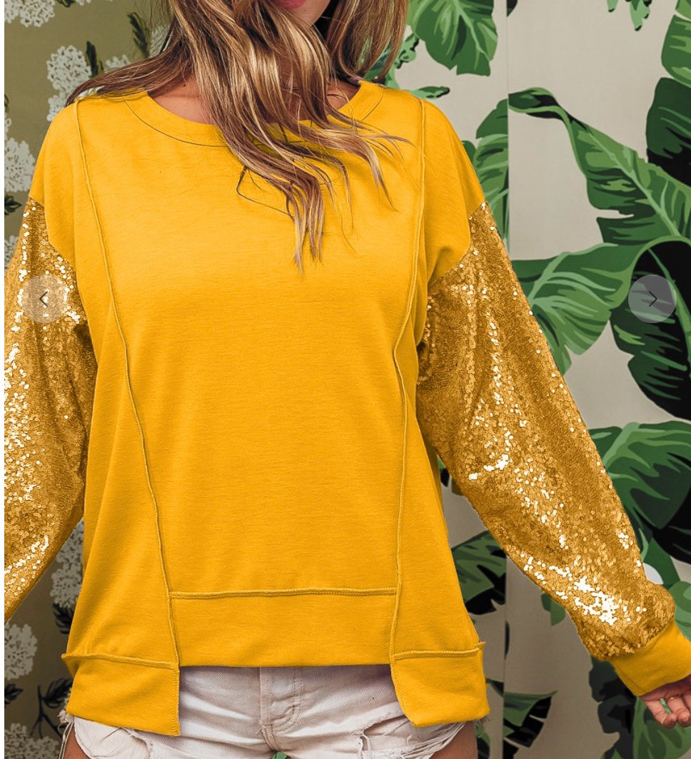 Mustard Sequined Knit Shirt