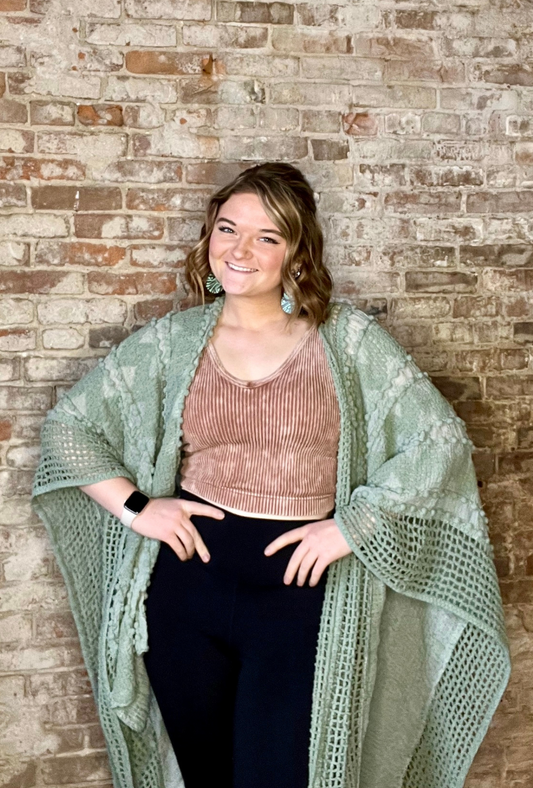 PomPom Crochet Kimono ~ Sage