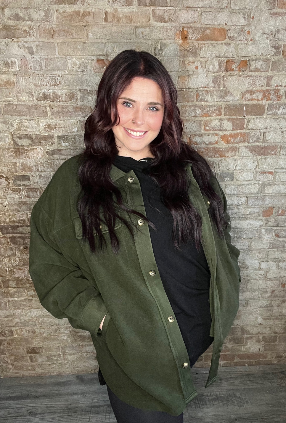Curvy Cozy Colored Shacket ~ Olive