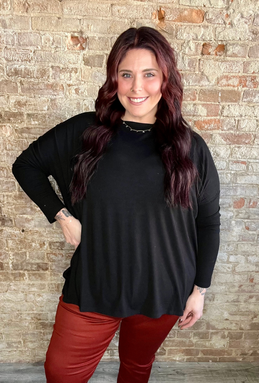 Curvy Essential Dolman Sleeve Shirt ~ Black